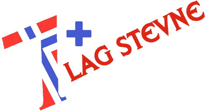 7+ Lag Stevne logo spelled out in the colors red and blue