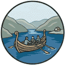 Cartoon image of rowing across the Randsfjord