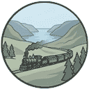 Cartoon image of taking the train from the Randsfjord (to Christiania)