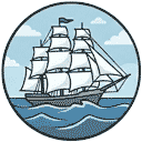 Cartoon image of taking a sail ship across the Atlantic