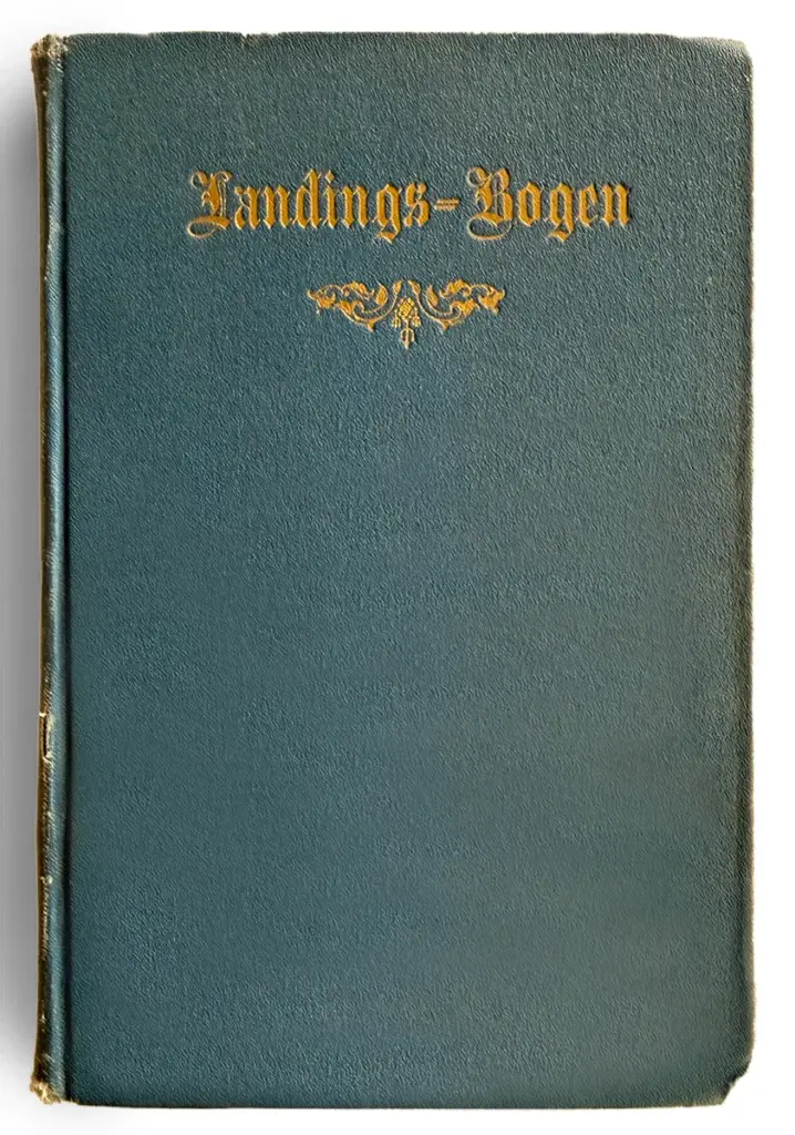 Landings-Bogen book cover, gold lettering on blue